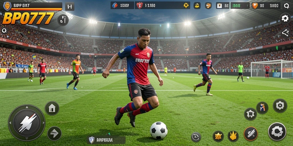 Tangkapan layar gameplay BPO777 yang menampilkan aksi sepak bola mendebarkan.