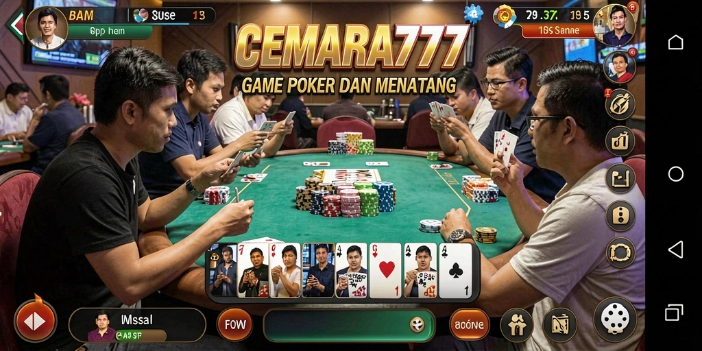 Screenshot gameplay CEMARA777 menampilkan aksi poker yang mendebarkan.