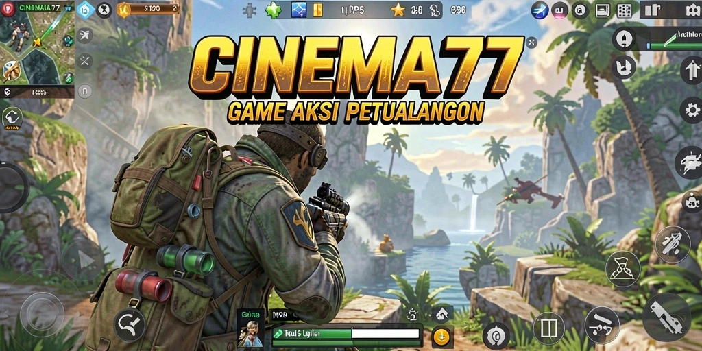 Screenshot utama CINEMA77 menampilkan aksi pertarungan seru dalam TPS.
