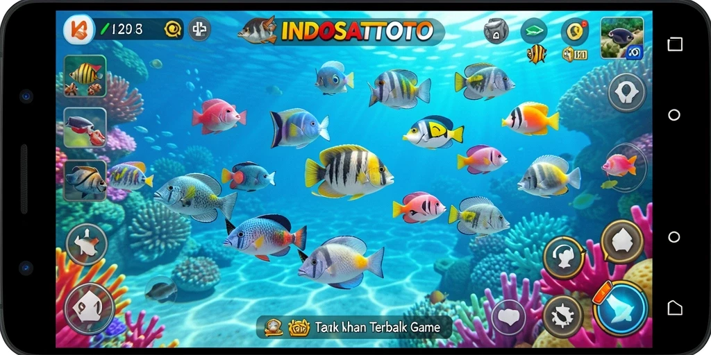 Gameplay seru dari INDOSATTOTO dengan berbagai ikan warna-warni.