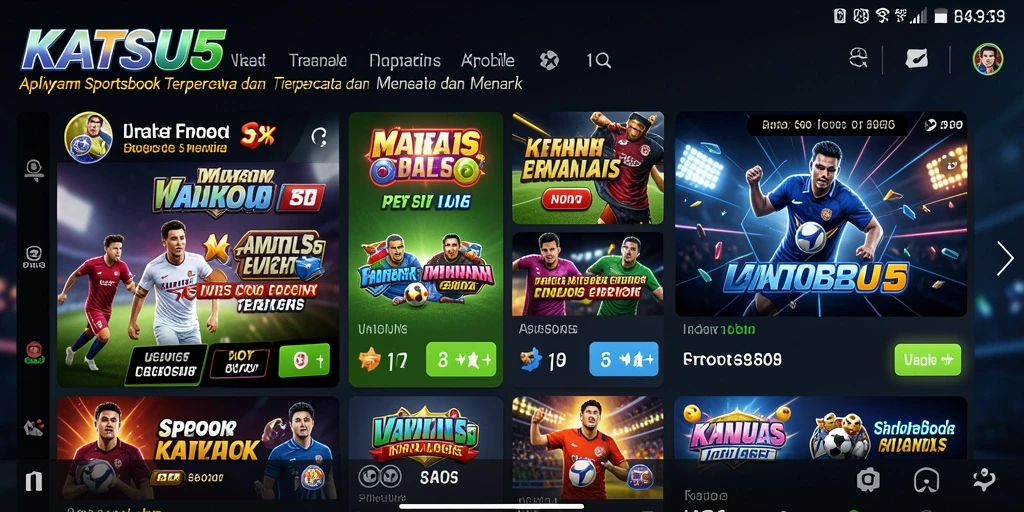 Screenshot KATSU5 menunjukkan tampilan menarik dari aplikasi Sportsbook.