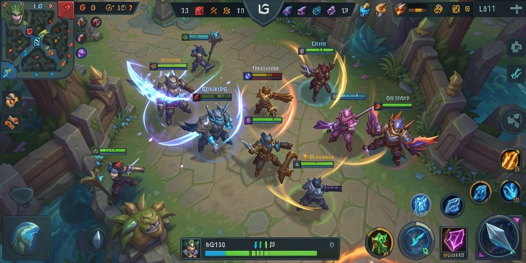 Screenshot gameplay LG111 menampilkan aksi seru di arena MOBA.