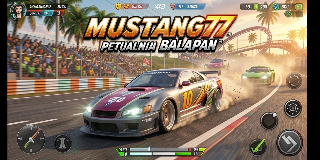 Gameplay balapan seru dalam MUSTANG77 yang mendebarkan.