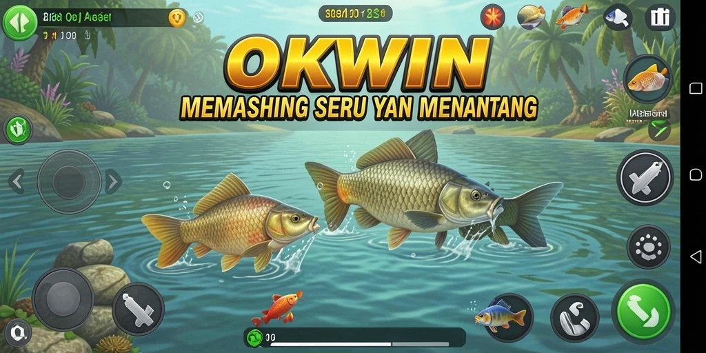 Tampilan game OKWIN yang realistis dan menarik saat memancing.