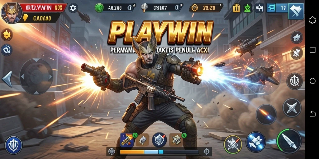 Screenshot dari aksi mendebarkan dalam PLAYWIN di medan perang.