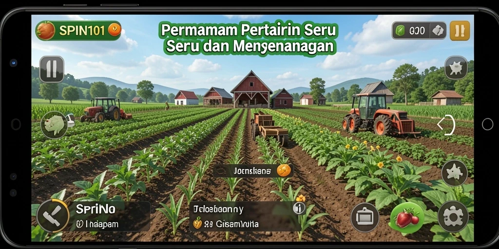 Screenshot SPIN101 menampilkan keindahan lahan pertanian yang dikelola oleh pemain.